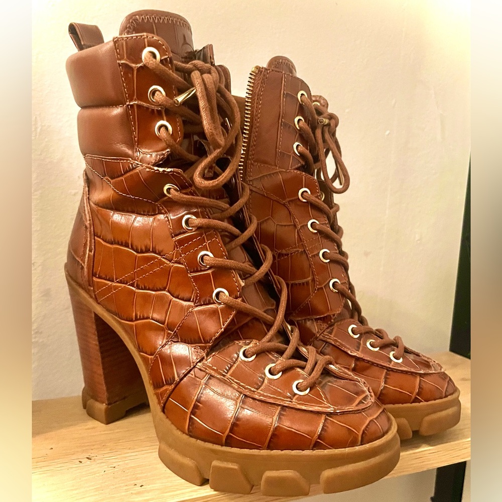 Ridley Crocodile Embossed Leather Lace-Up Boot